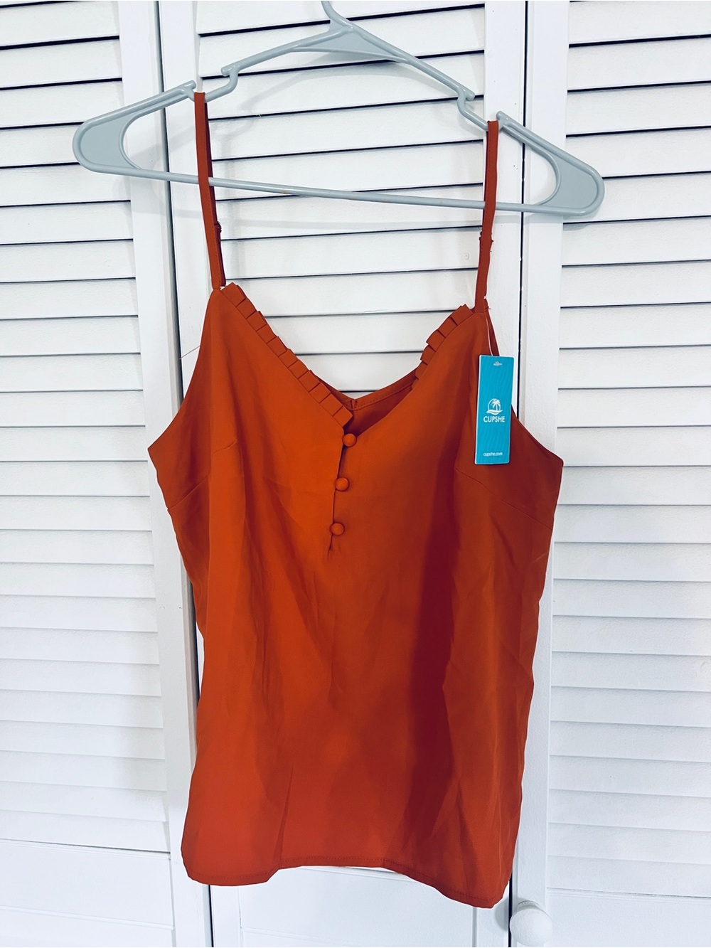 Cupshe Rust Orange Ruffle-Trim Spaghetti Strap Camisole